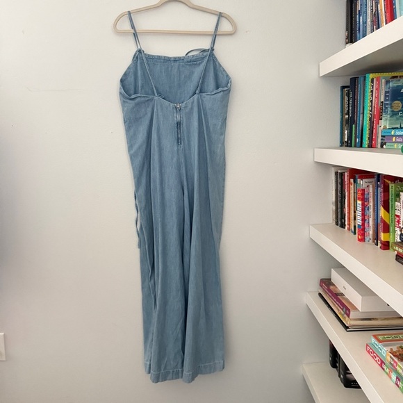 APC light Blue Denim Wide Leg Square Neck Tie Back Jumpsuit sz 42. XL - Picture 8 of 16